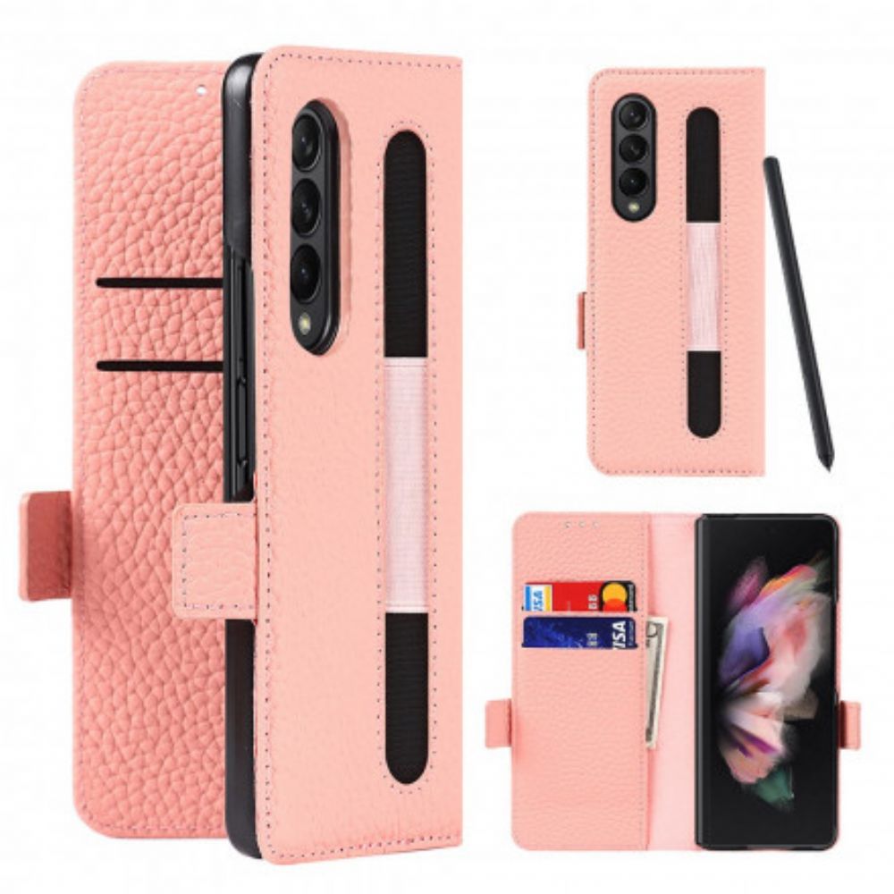 Leren Hoesje voor Samsung Galaxy Z Fold 3 5G Echt Litchi Leer