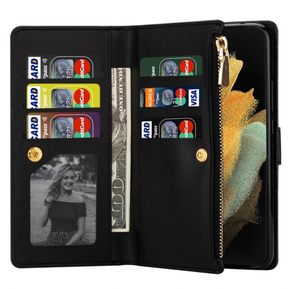 Leren Hoesje voor Samsung Galaxy Z Fold 3 5G Portemonnee Leren Portemonnee Met Lovertjes En Rits