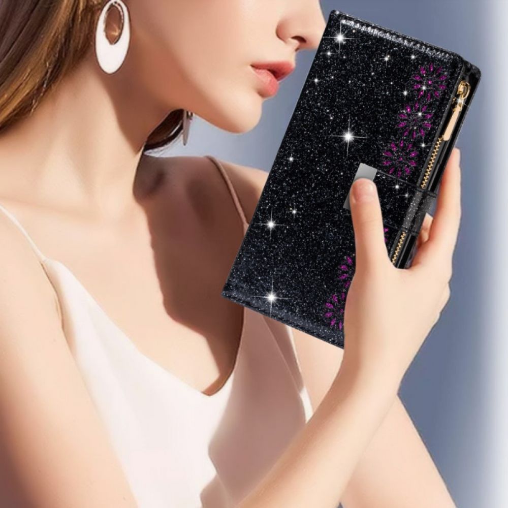 Leren Hoesje voor Samsung Galaxy Z Fold 3 5G Portemonnee Leren Portemonnee Met Lovertjes En Rits