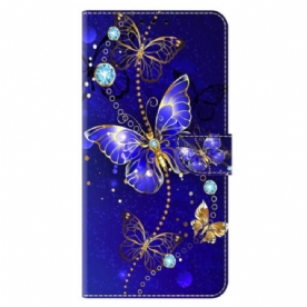 Bescherming Hoesje Xiaomi Redmi Note 13 4g Diamantvlinders Op Blauwe Achtergrond