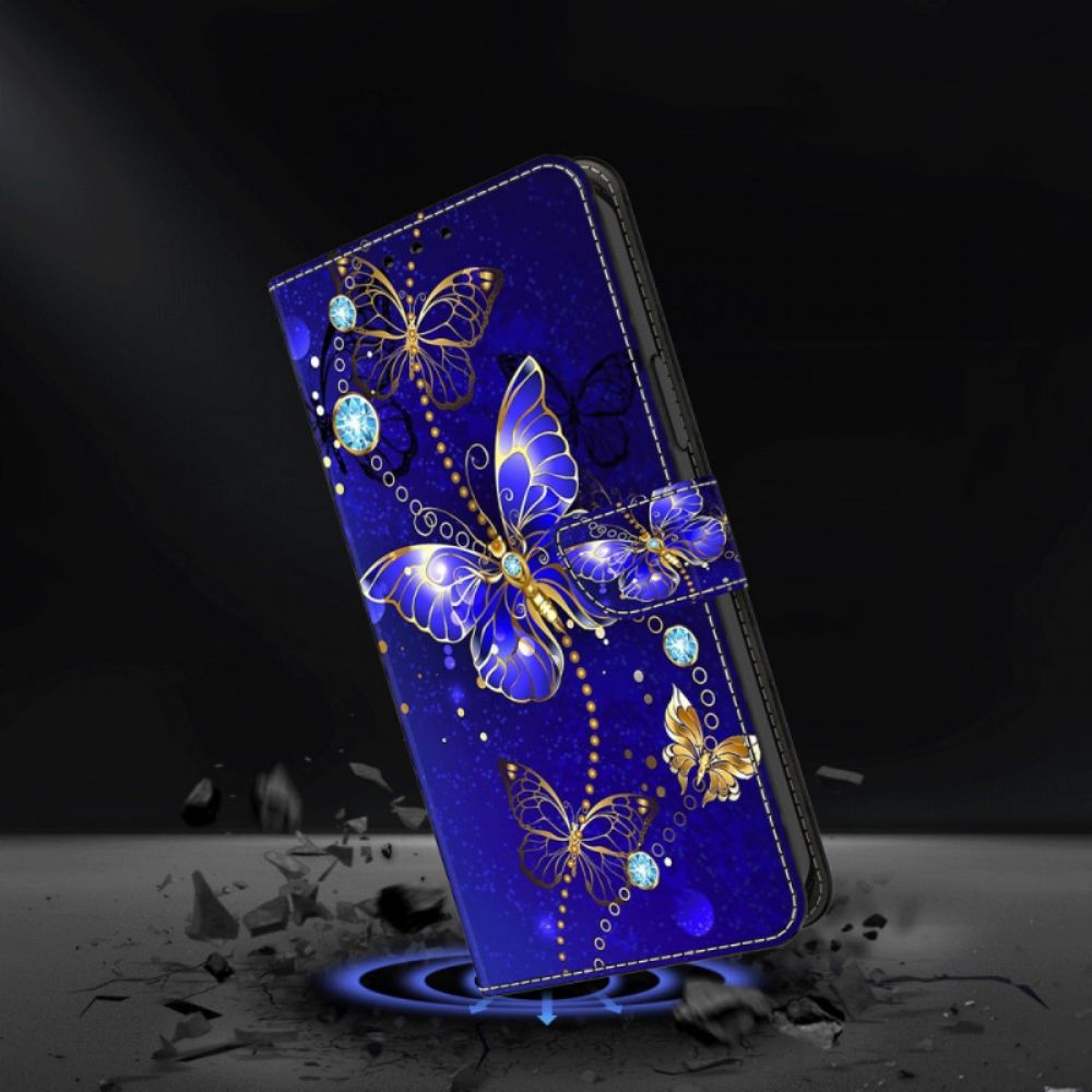 Bescherming Hoesje Xiaomi Redmi Note 13 4g Diamantvlinders Op Blauwe Achtergrond