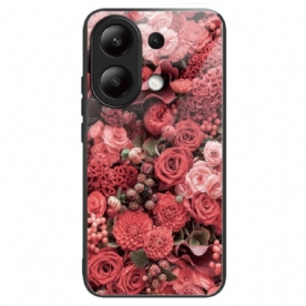 Cover Hoesje Xiaomi Redmi Note 13 4g Telefoonhoesje Gehard Glas Rode Bloemen