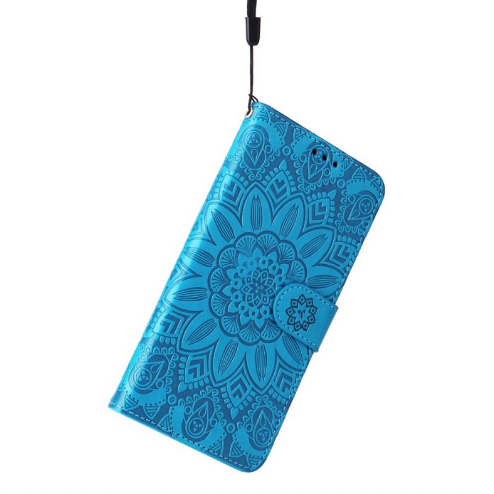 Flip Case Leren Xiaomi Redmi Note 13 4g Bloemenmandala Met Bandje