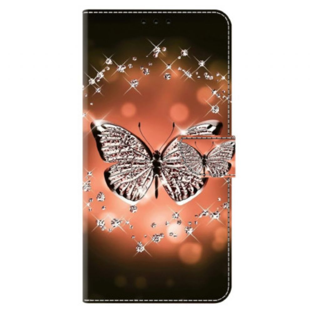 Flip Case Leren Xiaomi Redmi Note 13 4g Kristallen Vlinders