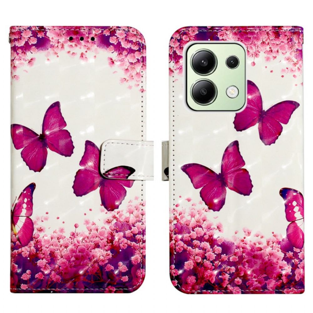 Flip Case Leren Xiaomi Redmi Note 13 4g Roze Vlinders Met Riem