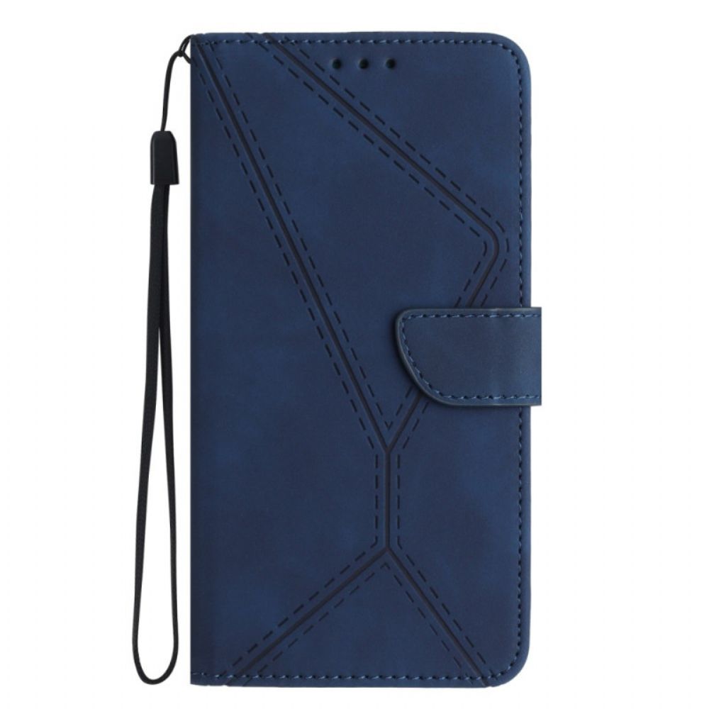 Flip Case Leren Xiaomi Redmi Note 13 4g Stippellijnen En Riemlijnen