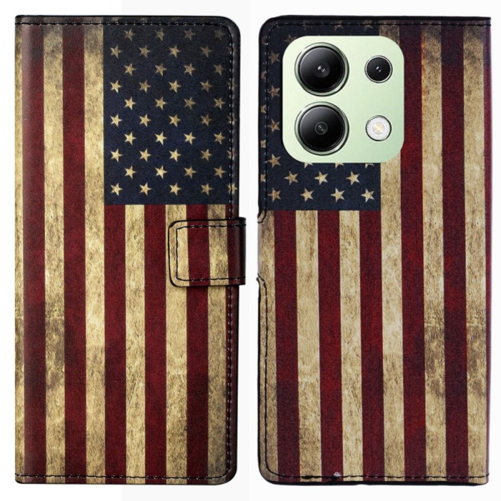 Flip Case Leren Xiaomi Redmi Note 13 4g Vintage Amerikaanse Vlag