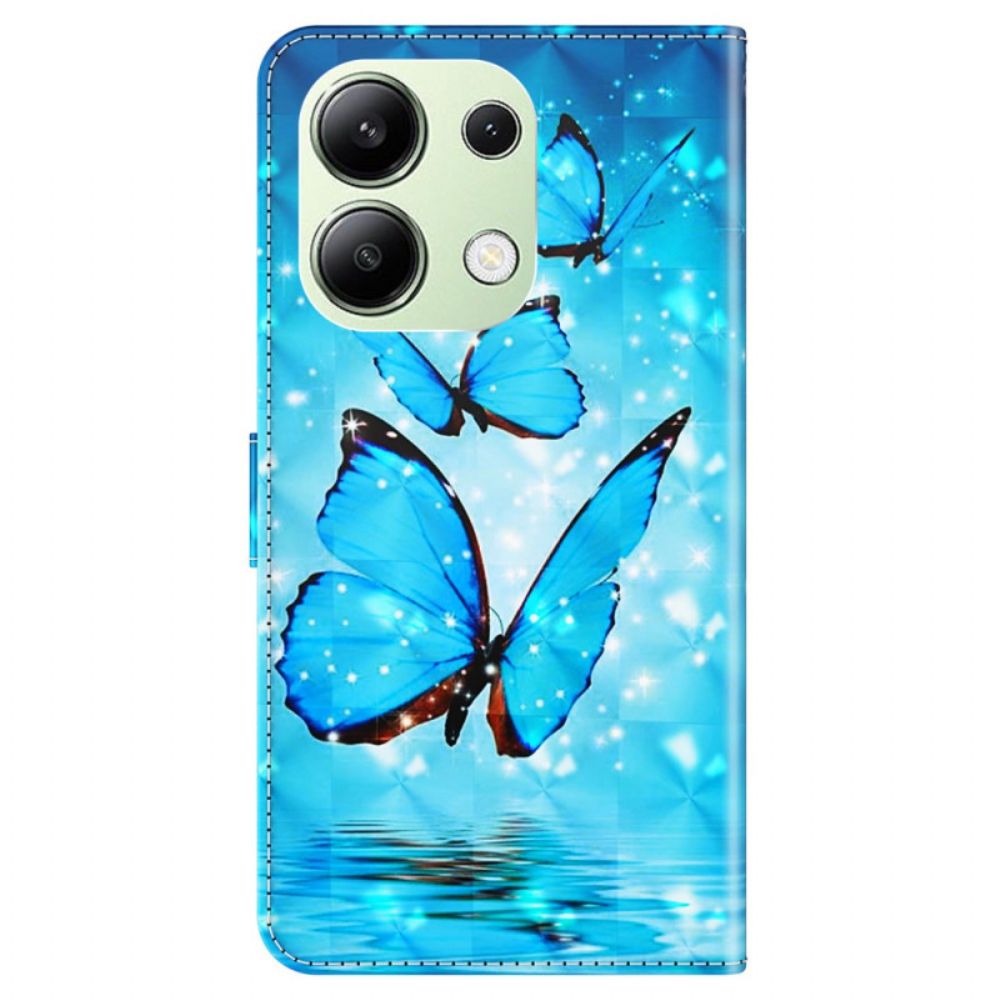 Folio-hoesje Xiaomi Redmi Note 13 4g Telefoonhoesje Blauwe Vlinders Met Riem