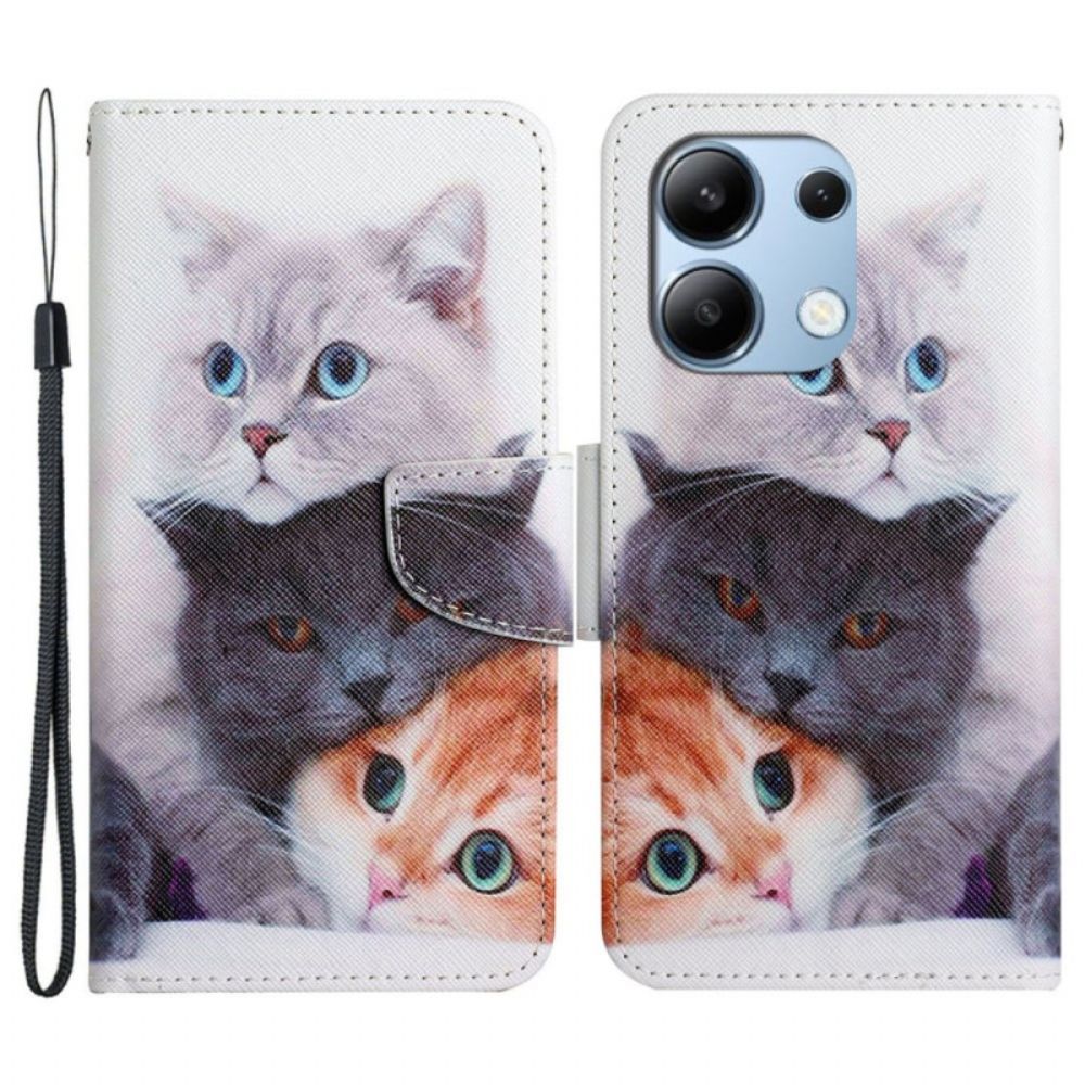 Folio-hoesje Xiaomi Redmi Note 13 4g Telefoonhoesje Drie Katten Met Riemen