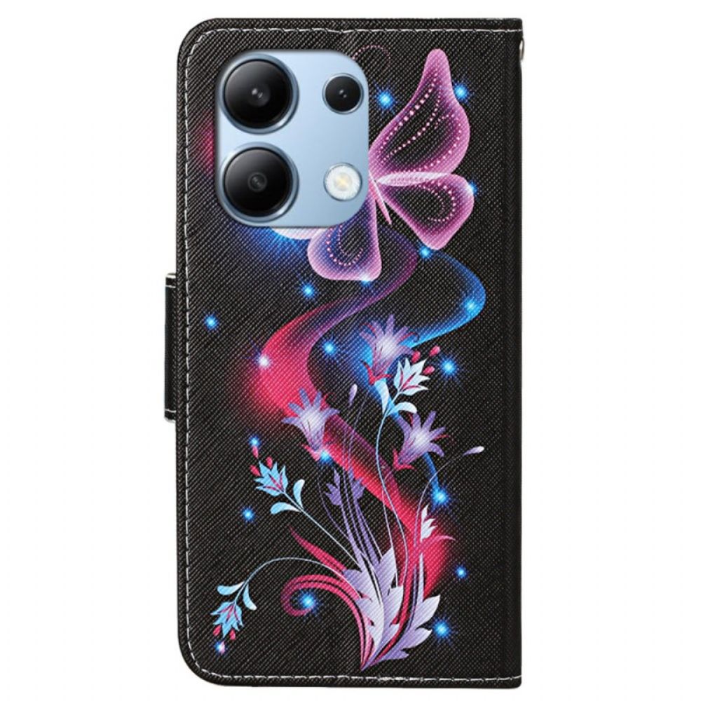 Folio-hoesje Xiaomi Redmi Note 13 4g Telefoonhoesje Fluorescerende Vlinders Met Riem