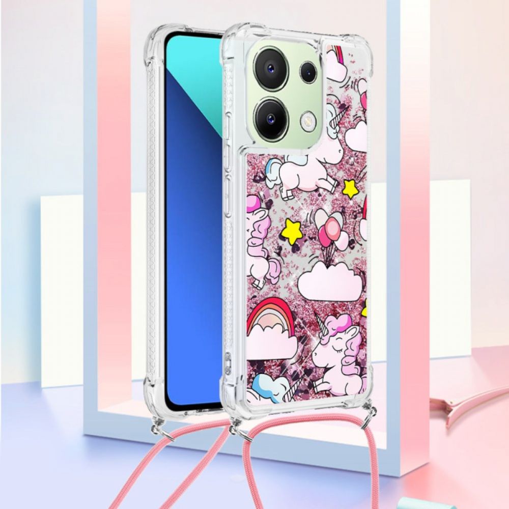 Hoesje Xiaomi Redmi Note 13 4g Cartoonpatroon Met Trekkoord En Pailletten