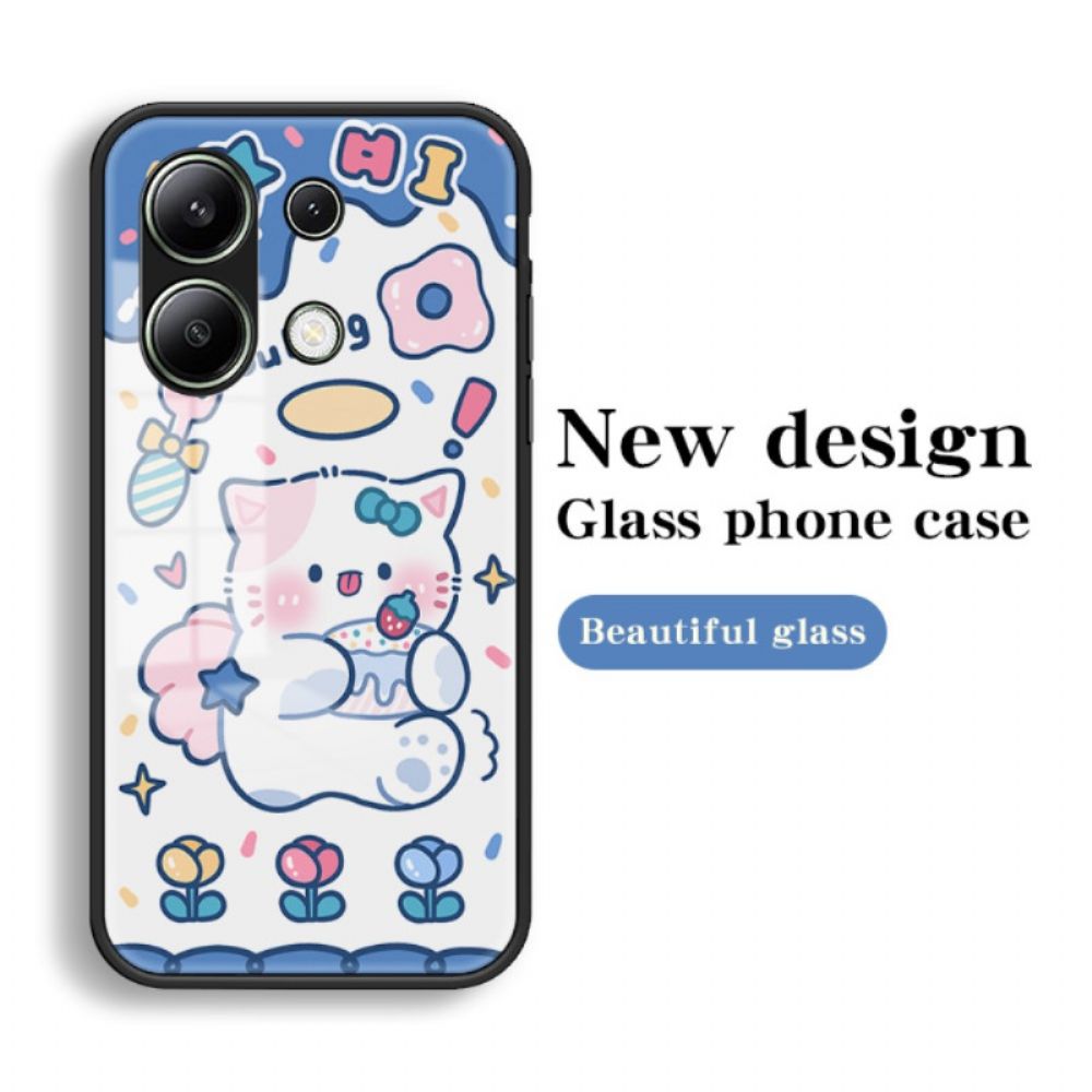 Hoesje Xiaomi Redmi Note 13 4g Gehard Glas Met Cartoonpatroon Bescherming Hoesje