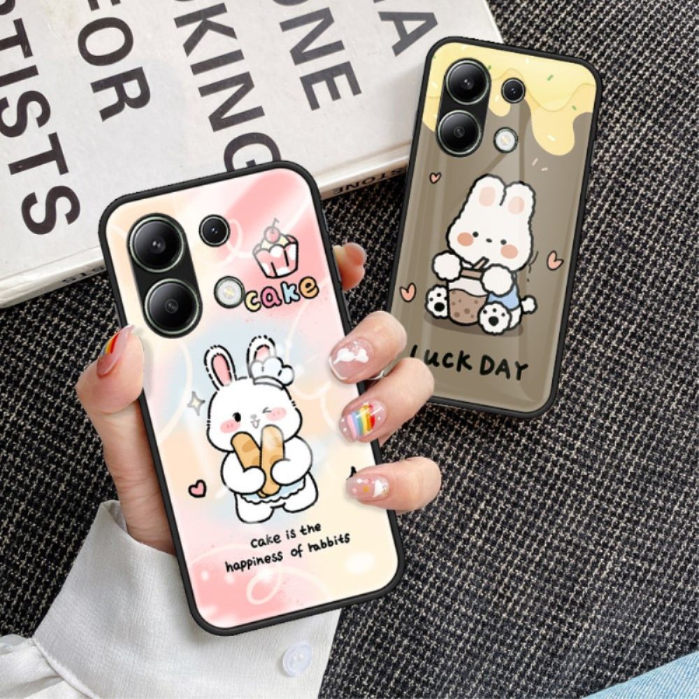 Hoesje Xiaomi Redmi Note 13 4g Gehard Glas Met Cartoonpatroon Bescherming Hoesje