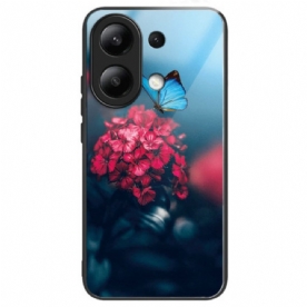 Hoesje Xiaomi Redmi Note 13 4g Gehard Glas Rode Bloemen En Vlinders