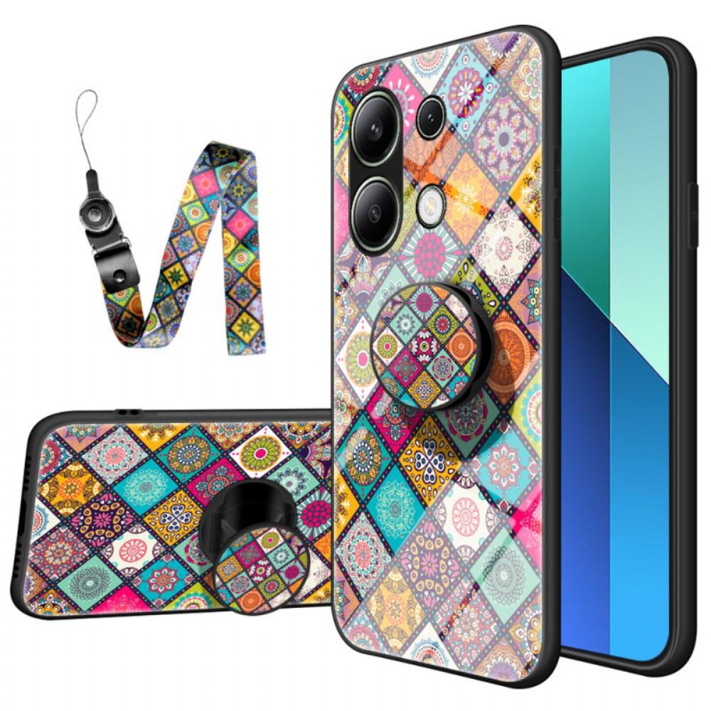 Hoesje Xiaomi Redmi Note 13 4g Patchwork-steunring En Riem