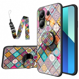 Hoesje Xiaomi Redmi Note 13 4g Patchwork-steunring En Riem