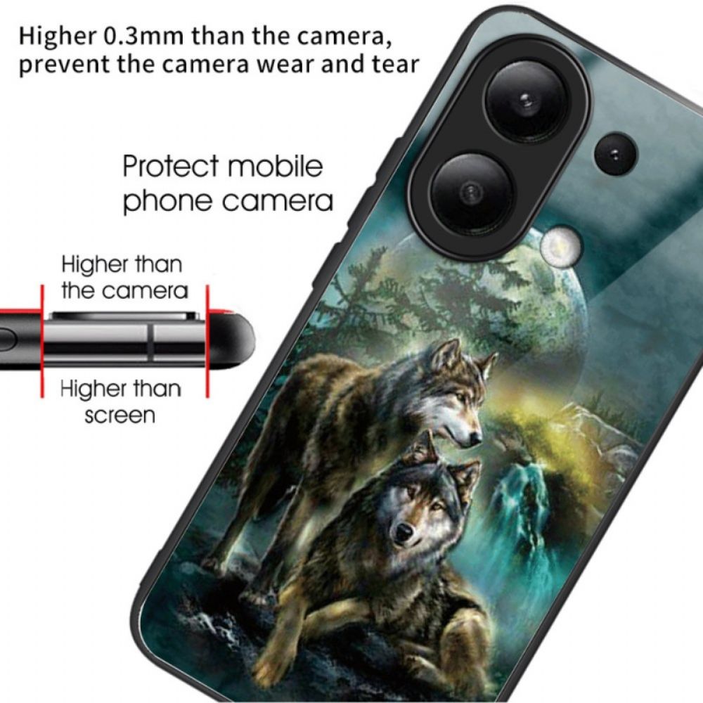 Hoesje Xiaomi Redmi Note 13 4g Wolfpatroon Van Gehard Glas