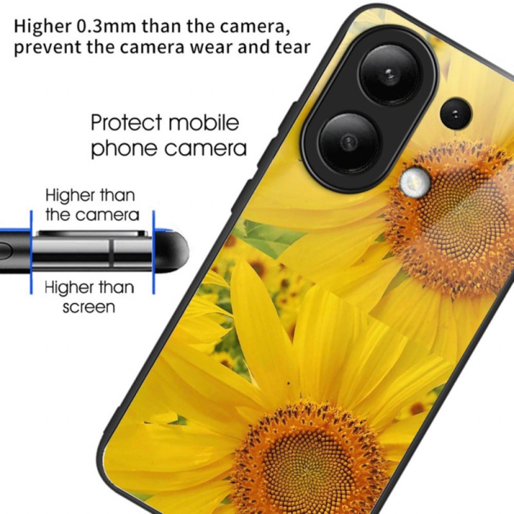 Hoesje Xiaomi Redmi Note 13 4g Zonnebloem Gehard Glas