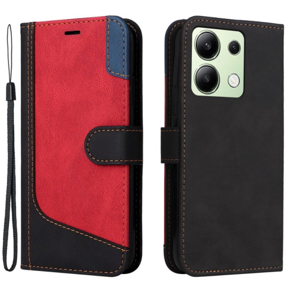 Leren Hoesje Voor Xiaomi Redmi Note 13 4g Driekleur Met Band