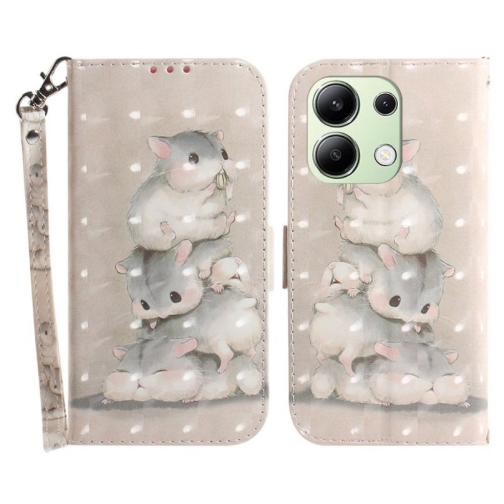 Leren Hoesje Xiaomi Redmi Note 13 4g Hamsters Met Riem Bescherming Hoesje