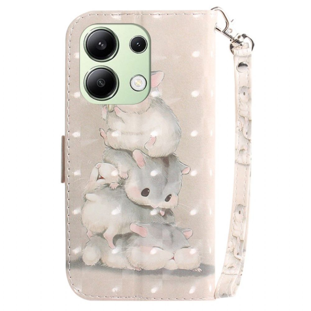 Leren Hoesje Xiaomi Redmi Note 13 4g Hamsters Met Riem Bescherming Hoesje