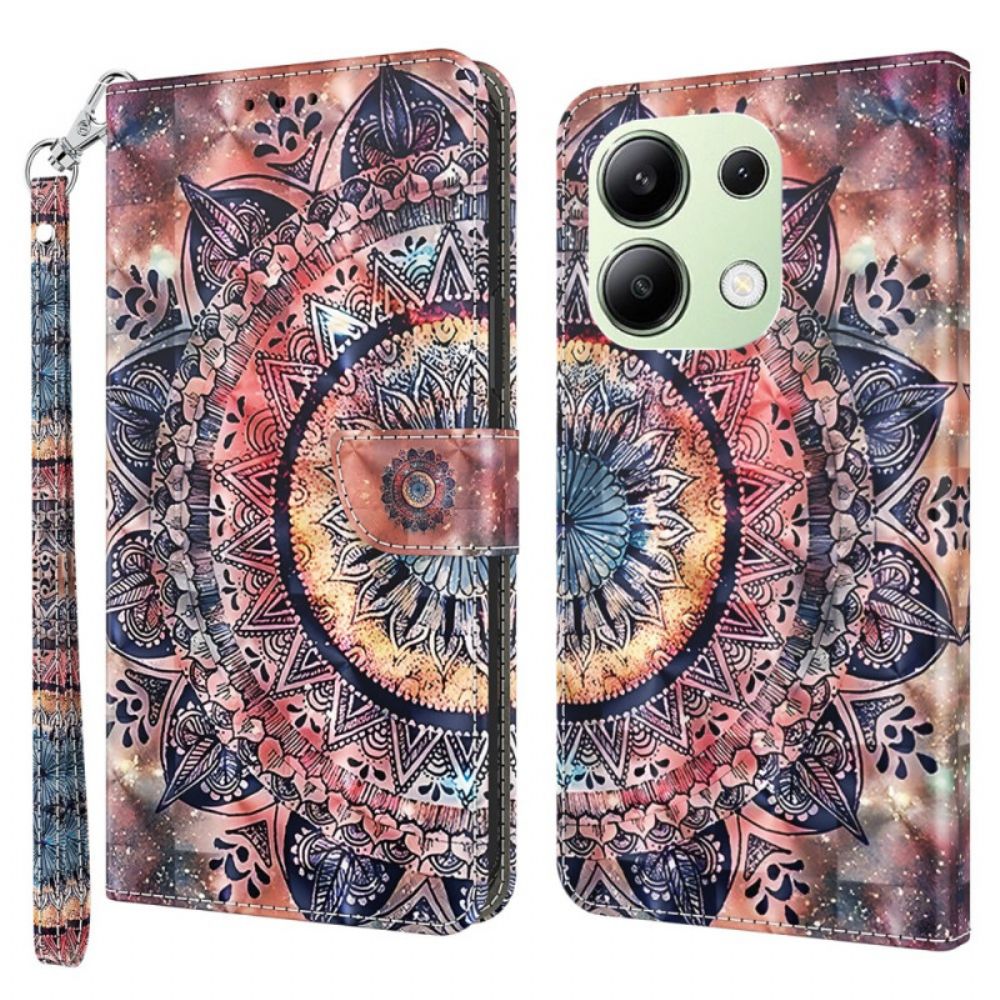 Leren Hoesje Xiaomi Redmi Note 13 4g Kleurrijke Mandala Met Riempje Bescherming Hoesje