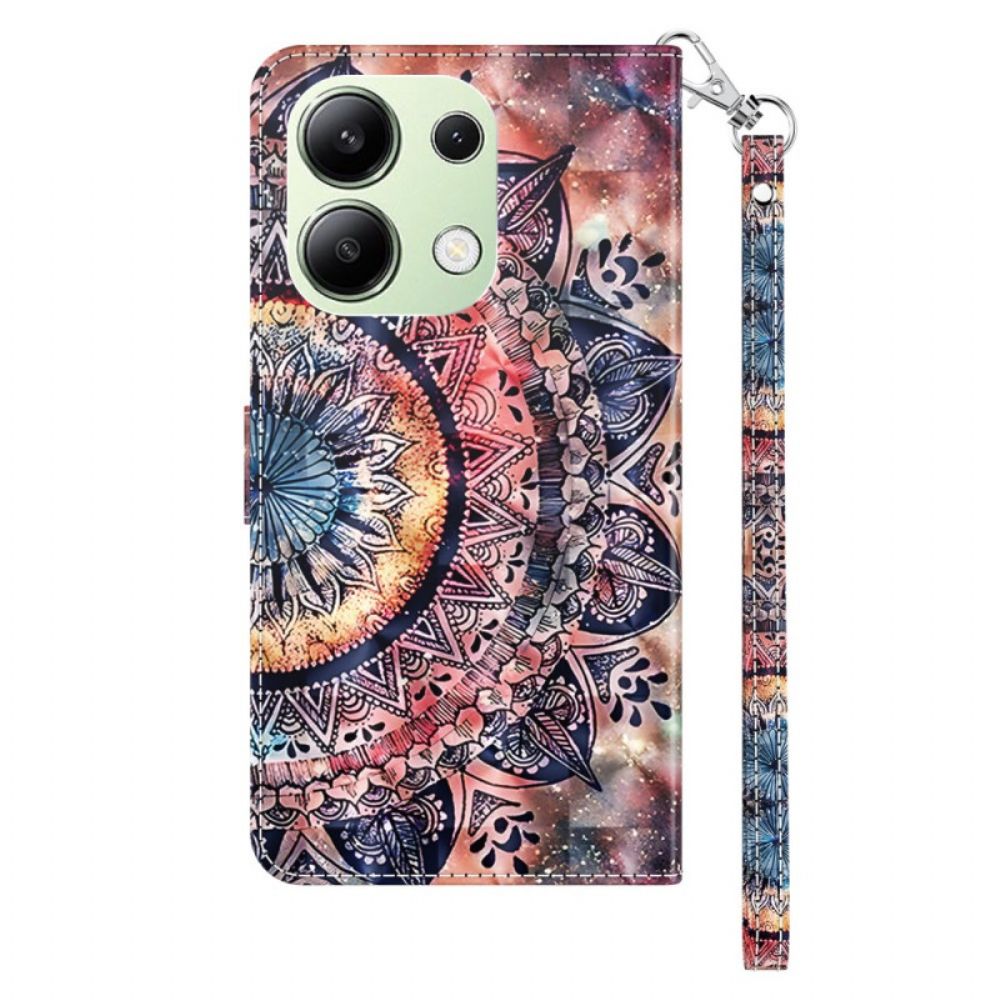 Leren Hoesje Xiaomi Redmi Note 13 4g Kleurrijke Mandala Met Riempje Bescherming Hoesje