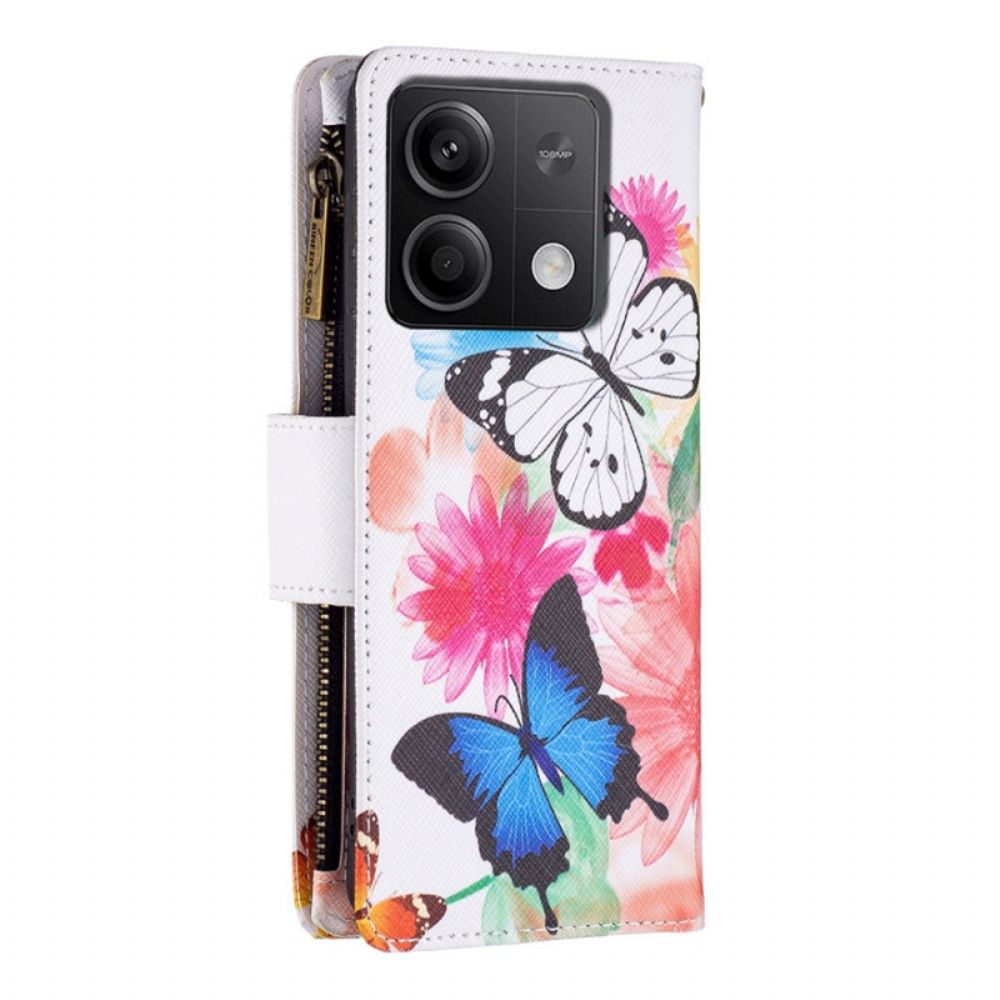 Leren Hoesje Xiaomi Redmi Note 13 4g Portemonnee Met Twee Aquarelvlinders Bescherming Hoesje