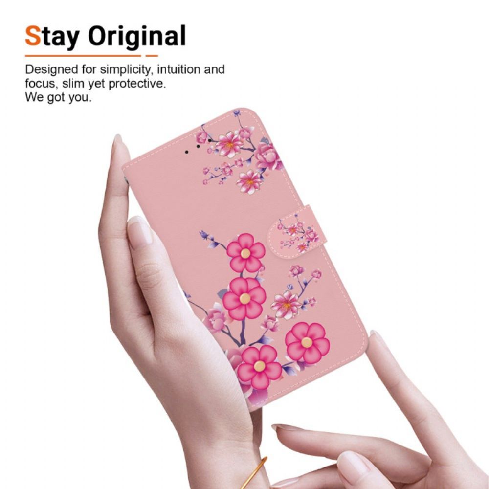 Leren Hoesje Xiaomi Redmi Note 13 4g Sakura-patroon Met Riem