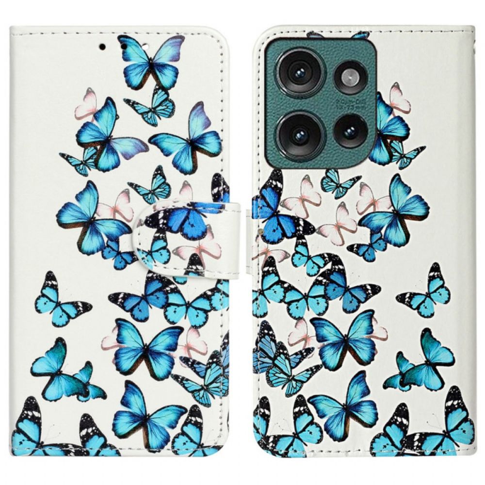 Bescherming Hoesje Motorola Edge 50 Vlucht Van Blauwe Vlinders