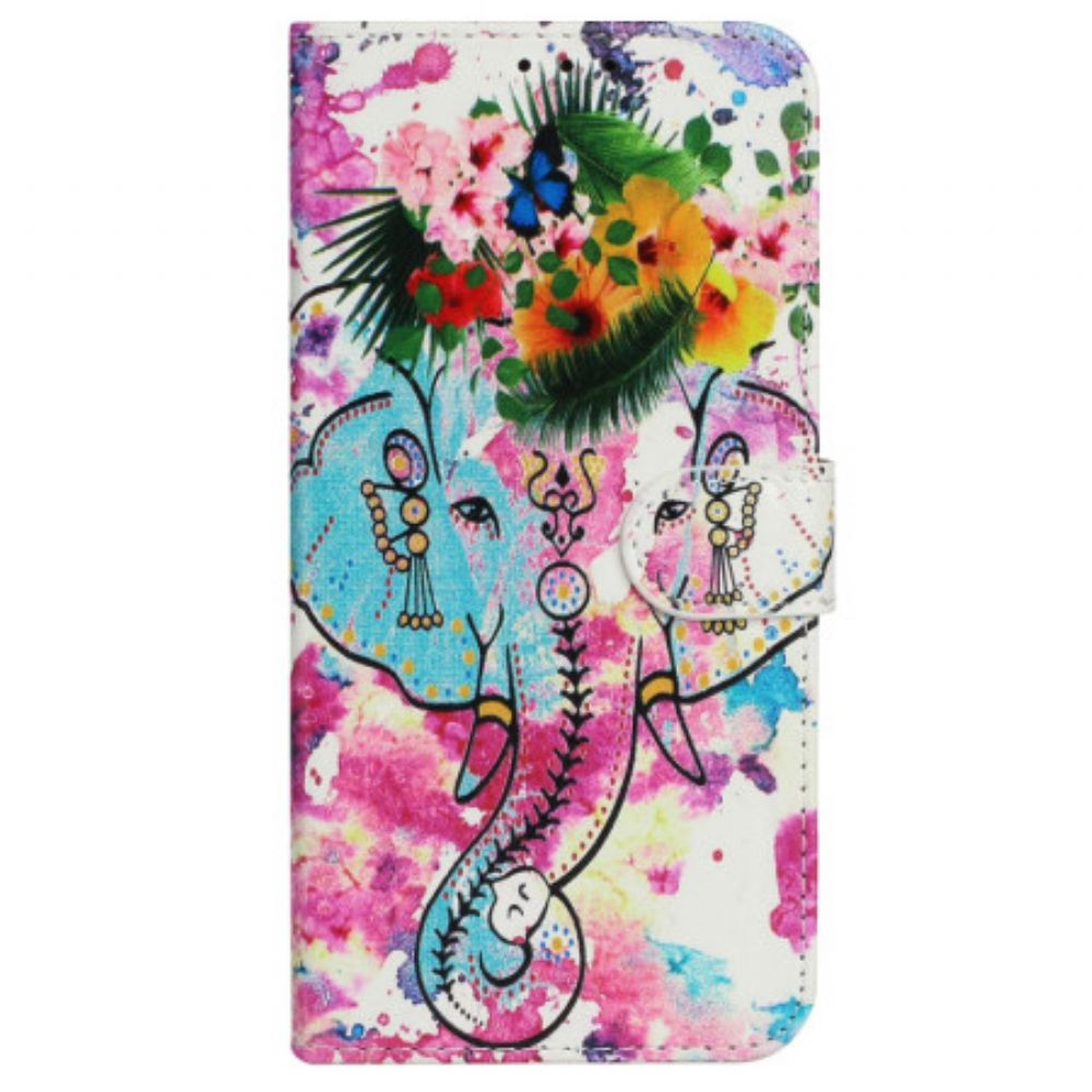 Flip Case Leren Motorola Edge 50 Premium Bloemenolifant