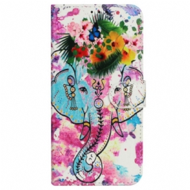 Flip Case Leren Motorola Edge 50 Premium Bloemenolifant