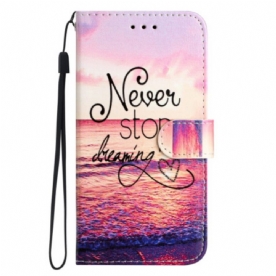 Flip Case Leren Motorola Edge 50 Stop Nooit Met Dromen Met Riem