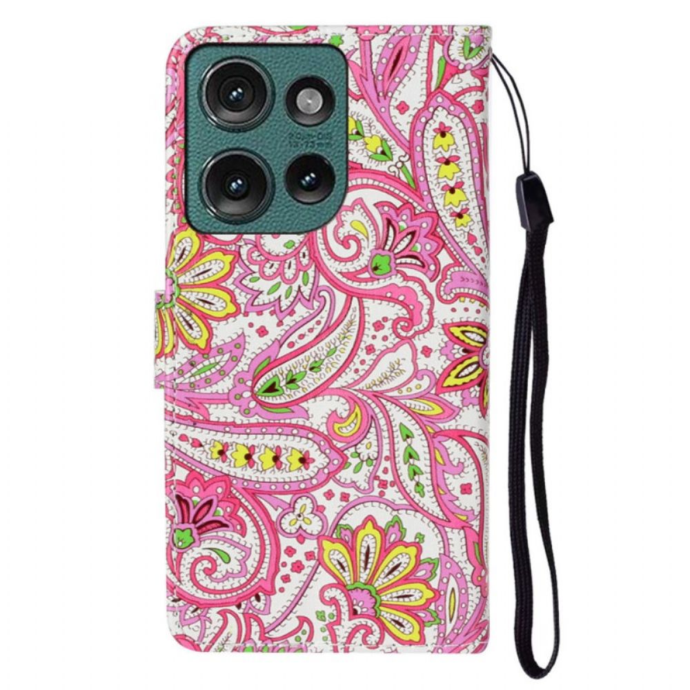 Folio-hoesje Motorola Edge 50 Premium Bloemen Met Riem