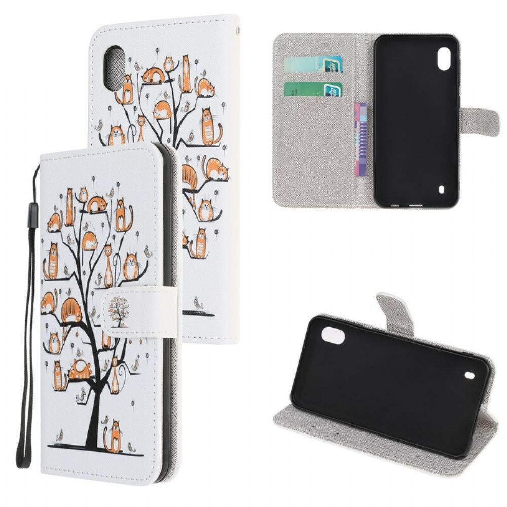 Flip Case voor Samsung Galaxy A10 Met Ketting Funky Katten Met Riem