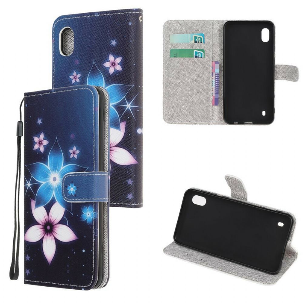 Folio-hoesje voor Samsung Galaxy A10 Met Ketting Maanband Bloemen