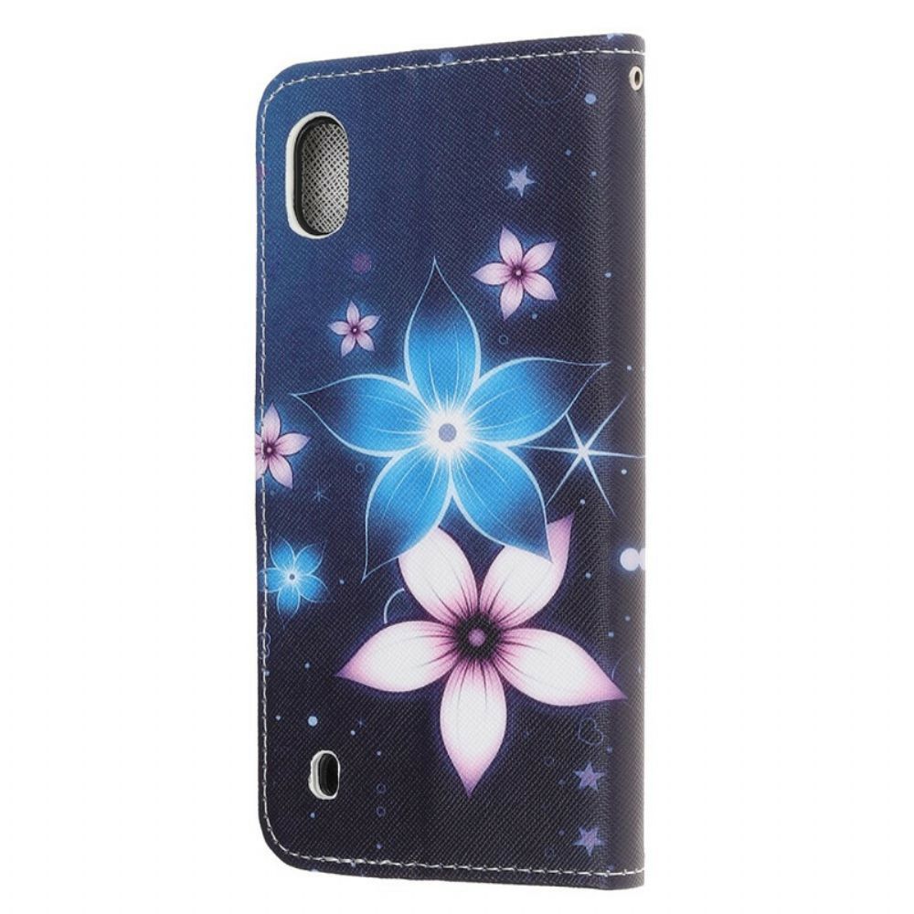 Folio-hoesje voor Samsung Galaxy A10 Met Ketting Maanband Bloemen