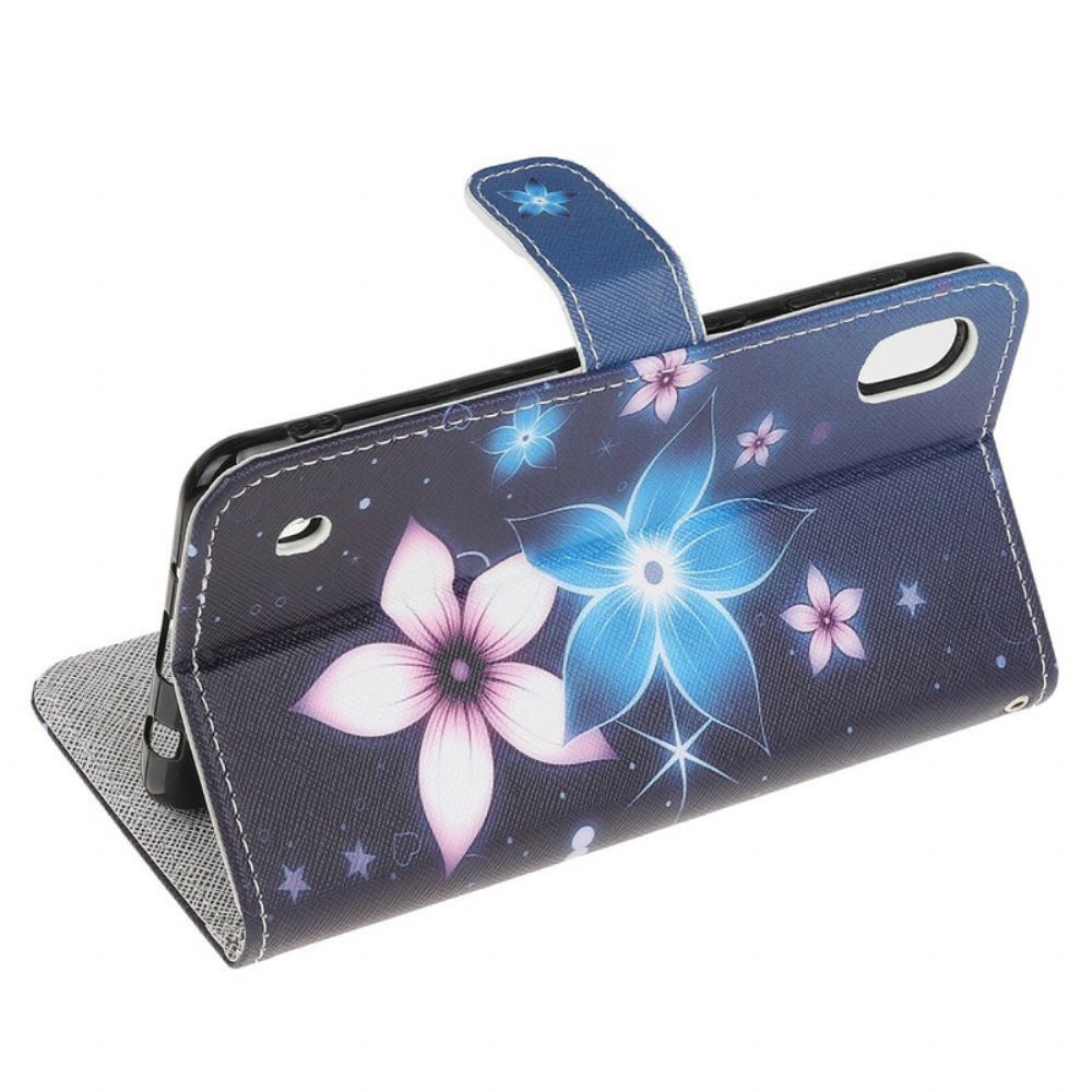 Folio-hoesje voor Samsung Galaxy A10 Met Ketting Maanband Bloemen