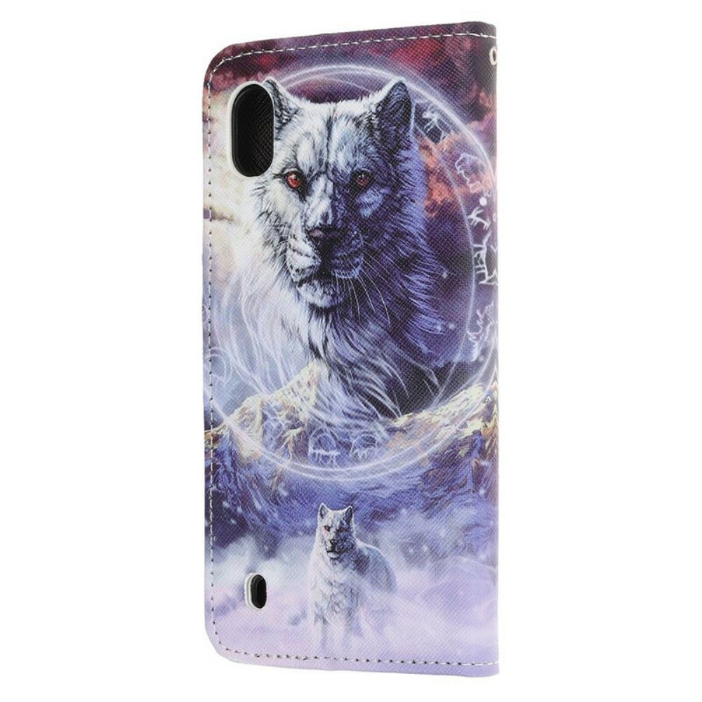 Folio-hoesje voor Samsung Galaxy A10 Winterwolf Met Koord