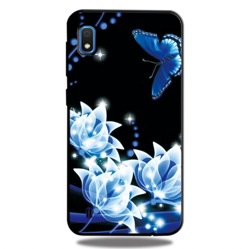 Hoesje voor Samsung Galaxy A10 Vlinder En Blauwe Bloemen