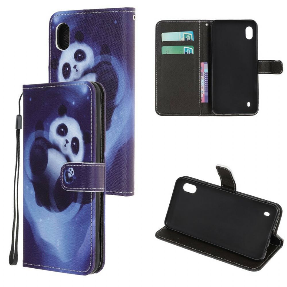 Leren Hoesje voor Samsung Galaxy A10 Met Ketting Thong Space Panda