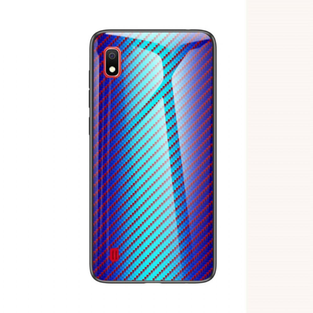 Telefoonhoesje voor Samsung Galaxy A10 Koolstofvezel Gehard Glas