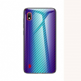 Telefoonhoesje voor Samsung Galaxy A10 Koolstofvezel Gehard Glas