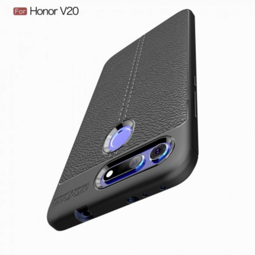 Telefoonhoesje voor Honor View 20 Dubbellijns Litchi Leder Effect