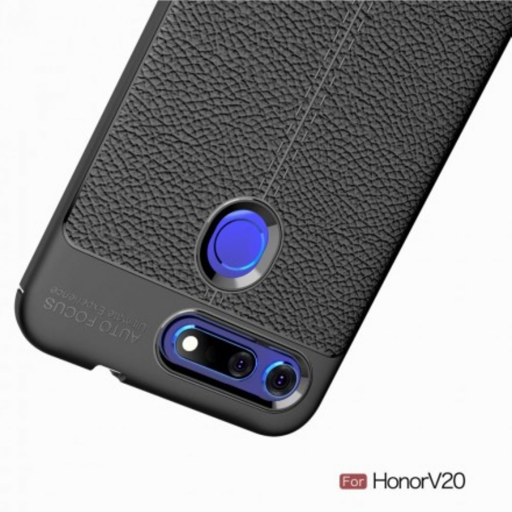 Telefoonhoesje voor Honor View 20 Dubbellijns Litchi Leder Effect