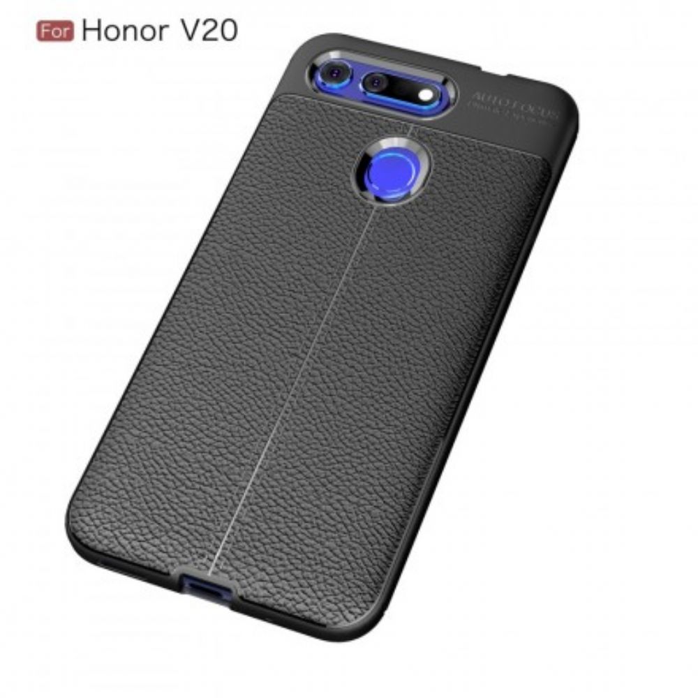 Telefoonhoesje voor Honor View 20 Dubbellijns Litchi Leder Effect