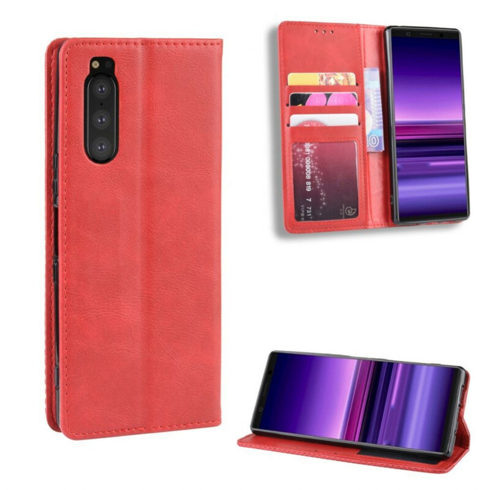 Bescherming Hoesje voor Sony Xperia 5 Folio-hoesje Vintage Gestileerd Leereffect