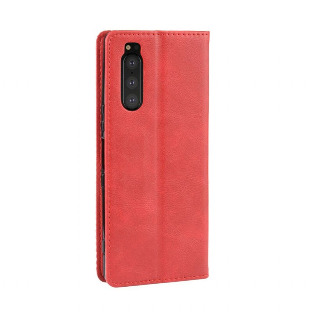 Bescherming Hoesje voor Sony Xperia 5 Folio-hoesje Vintage Gestileerd Leereffect