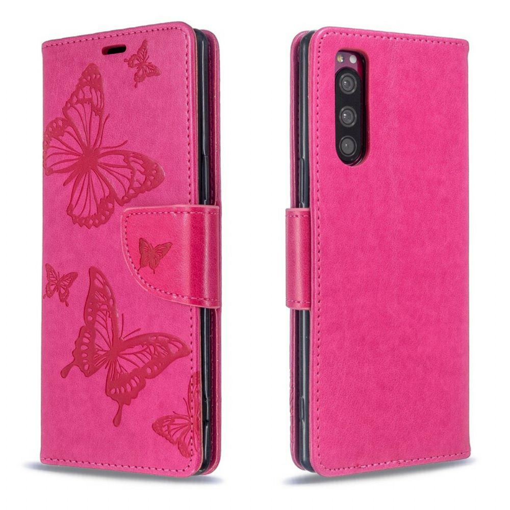 Folio-hoesje voor Sony Xperia 5 Met Ketting Bandje Met Vlinderprint