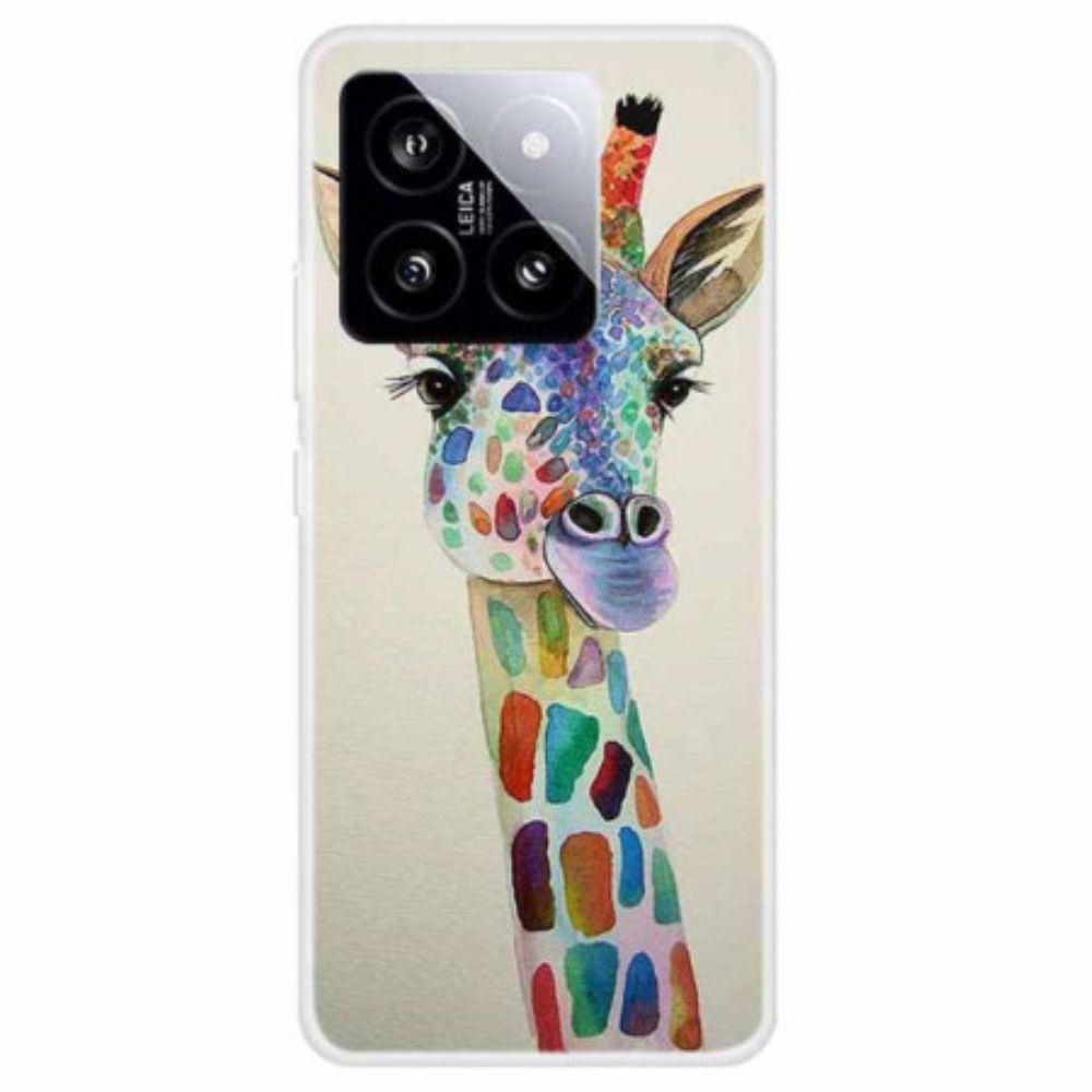 Case Hoesje Xiaomi 14 Telefoonhoesje Kleurrijke Giraffe